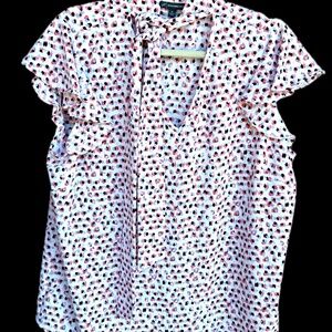 Adrianna Papell Floral Animal Print Dot Top with Tie